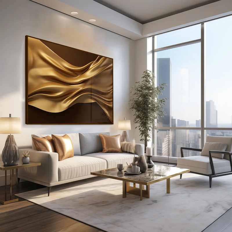 Quadro Decorativo 3D Moderno Dourado