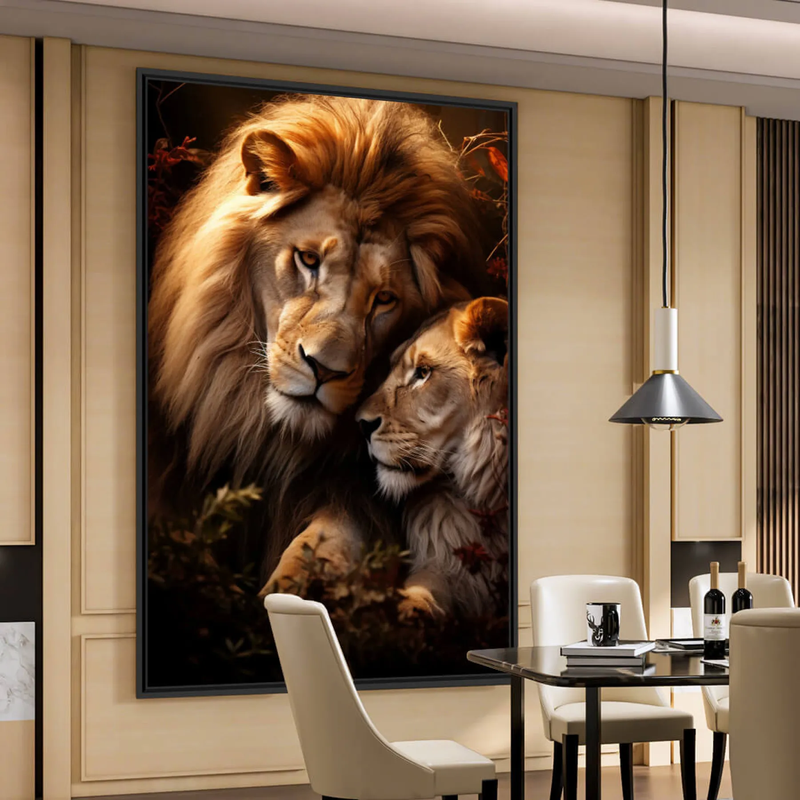 Quadro Decorativo Casal de Leões Selvagem