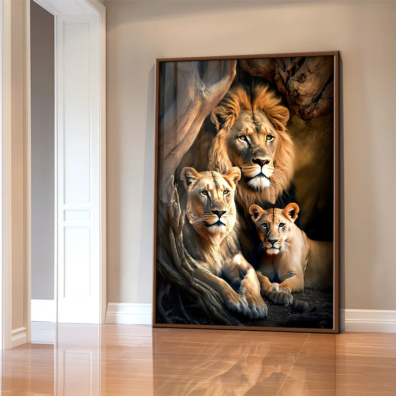 Quadro Decorativo Leão Leoa e Filhote
