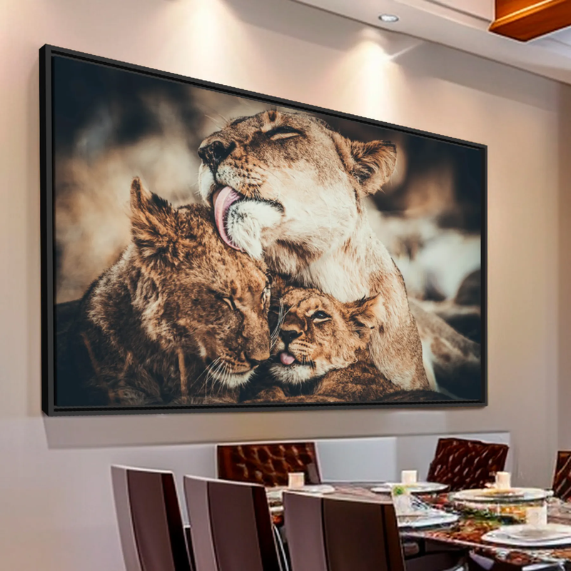 Quadro Decorativo Leoa e seus filhotes Amor