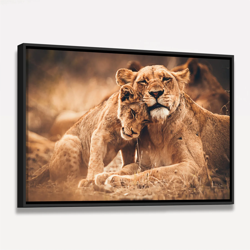 Quadro Decorativo Leoa e Filhote Amor de Predador