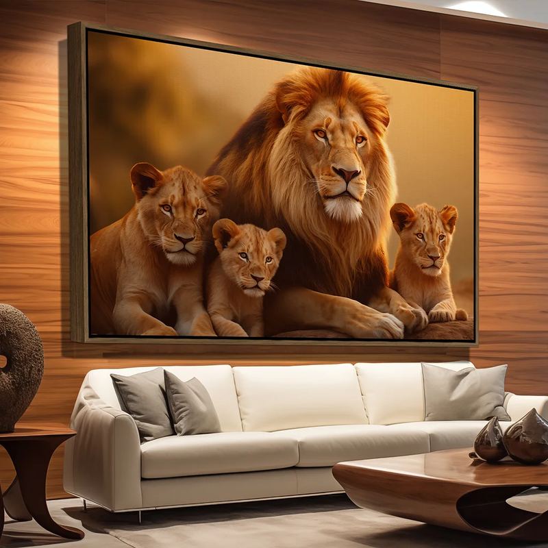 Quadro Decorativo Familia de Leões Realismo