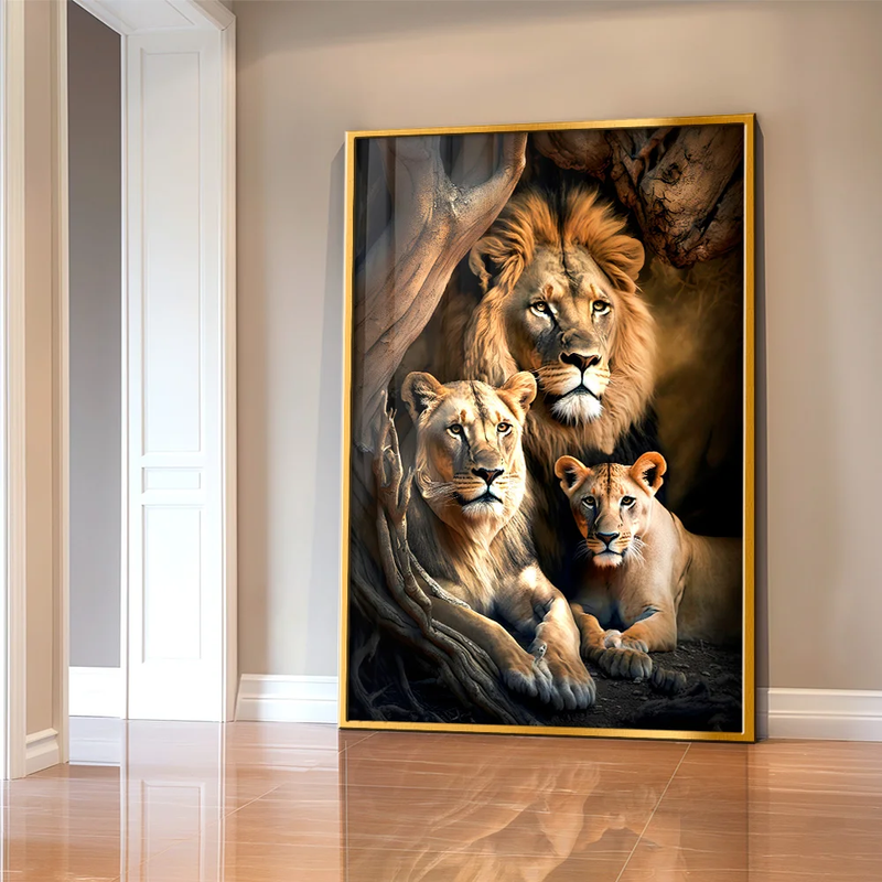 Quadro Decorativo Leão Leoa e Filhote