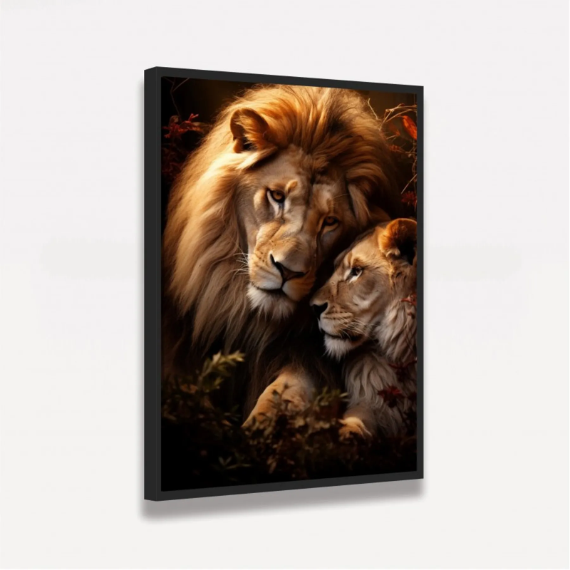 Quadro Decorativo Casal de Leões Selvagem