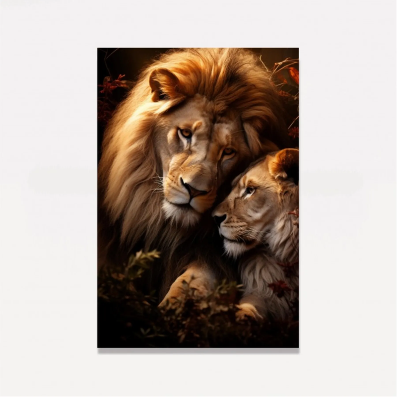 Quadro Decorativo Casal de Leões Selvagem