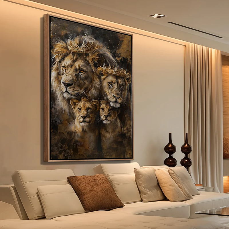 Quadro Decorativo Familia de Leões Coroados