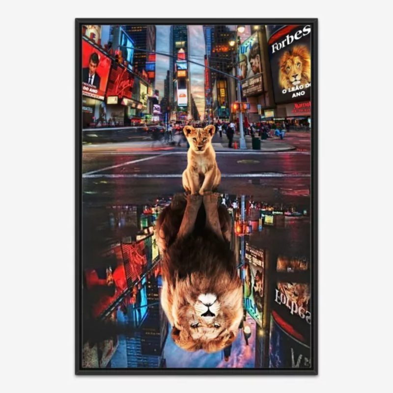 Quadro Decorativo Leão Imponente Reflexo