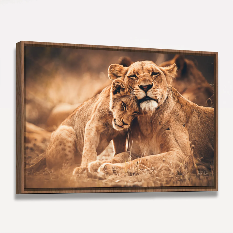 Quadro Decorativo Leoa e Filhote Amor de Predador