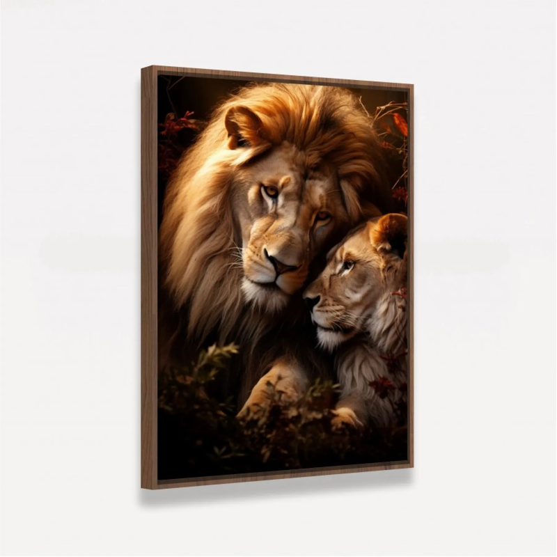 Quadro Decorativo Casal de Leões Selvagem