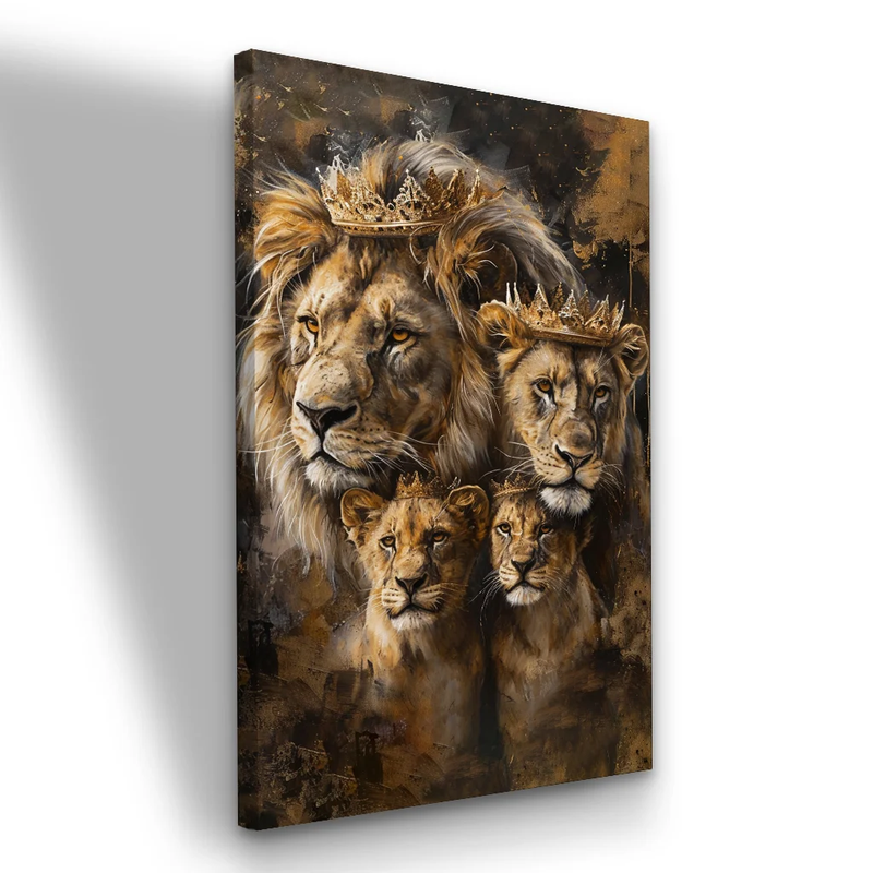 Quadro Decorativo Familia de Leões Coroados
