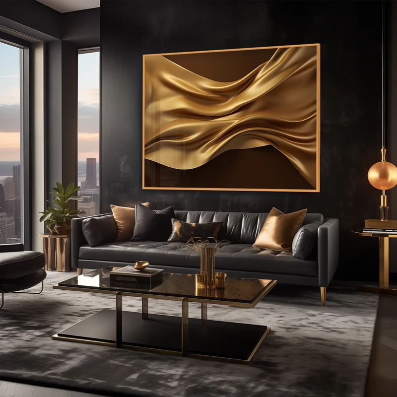 Quadro Decorativo 3D Moderno Dourado