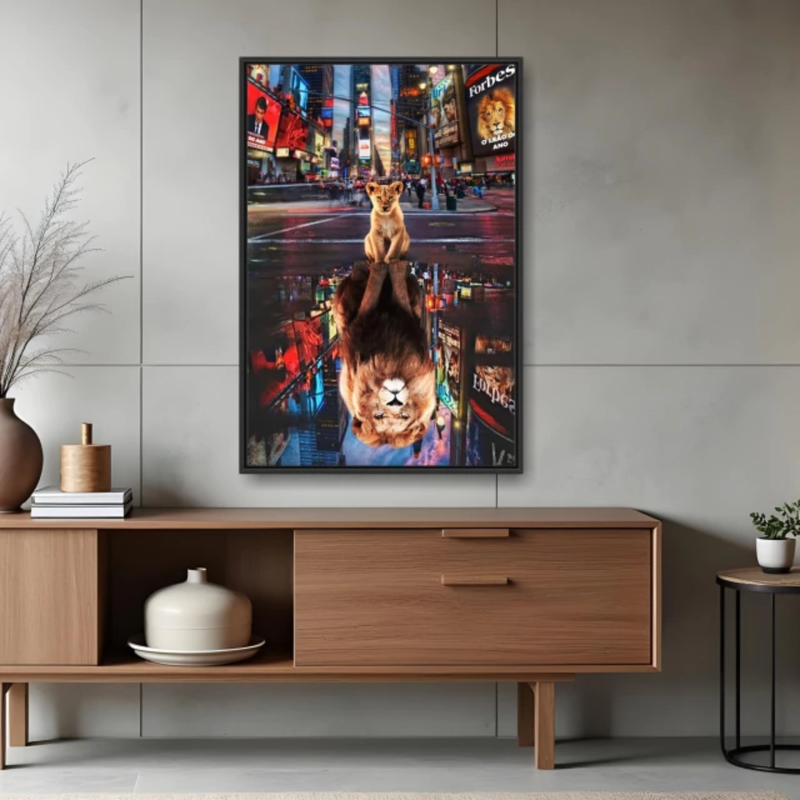 Quadro Decorativo Leão Imponente Reflexo
