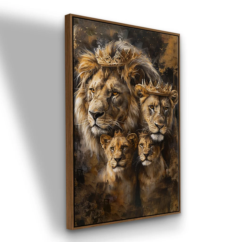 Quadro Decorativo Familia de Leões Coroados