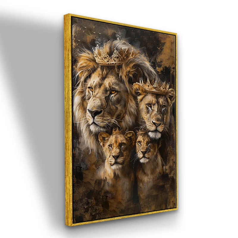 Quadro Decorativo Familia de Leões Coroados