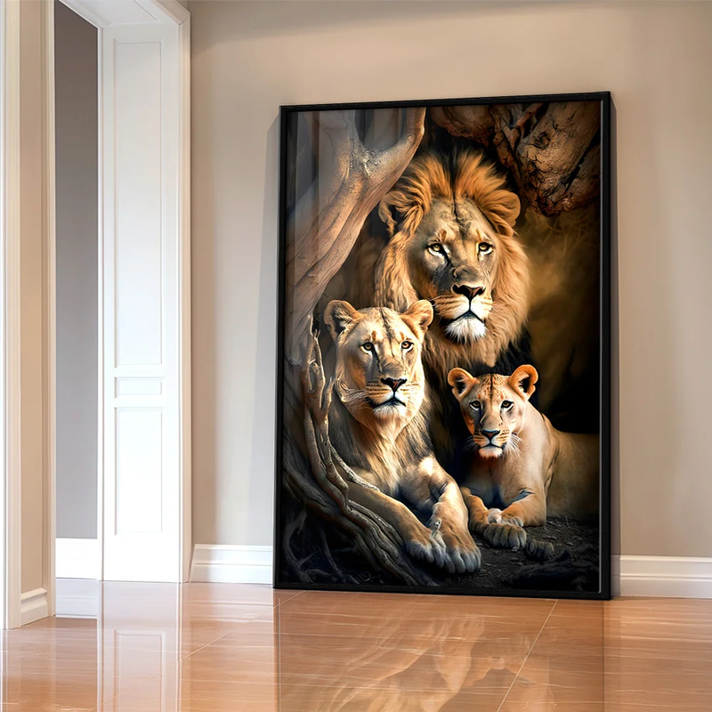 Quadro Decorativo Leão Leoa e Filhote