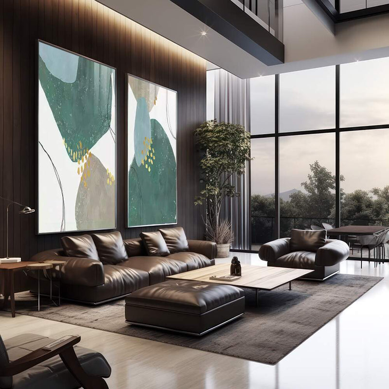 Quadro Decorativo  2 Telas Abstrata Verde Arte