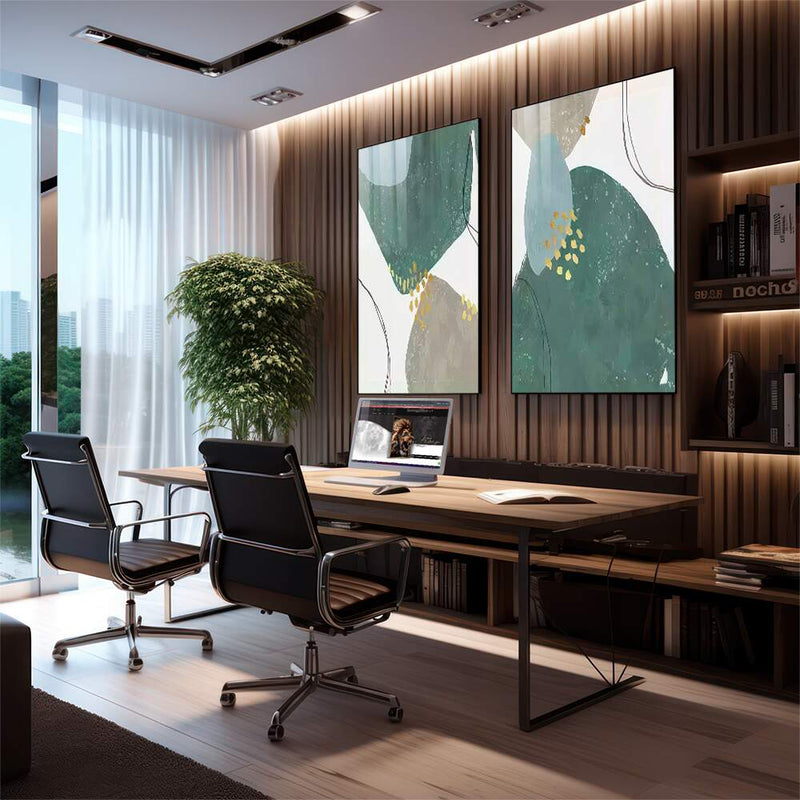 Quadro Decorativo  2 Telas Abstrata Verde Arte
