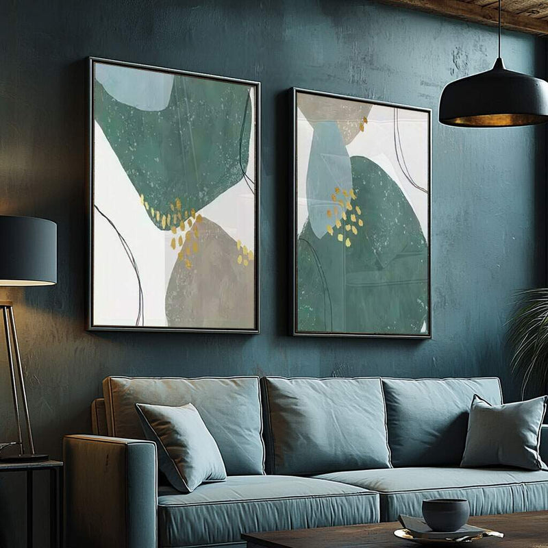 Quadro Decorativo  2 Telas Abstrata Verde Arte