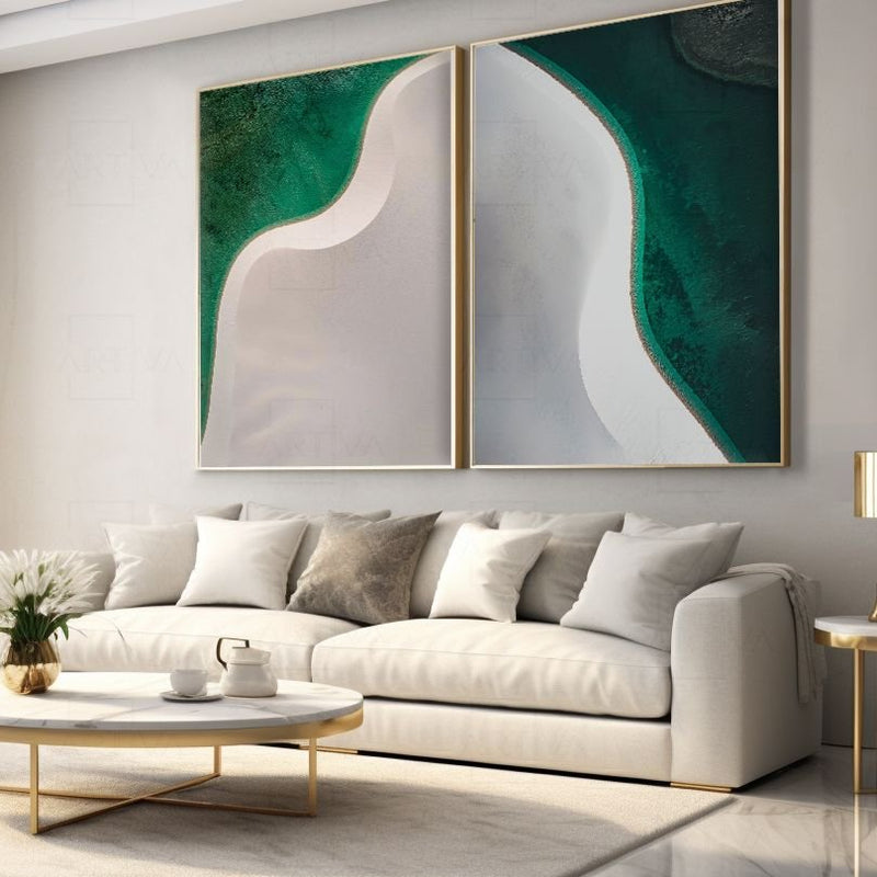 Quadro Decorativo  2 Telas Lençois Maranhenses Luxo Abstração Dunas e Turquesa