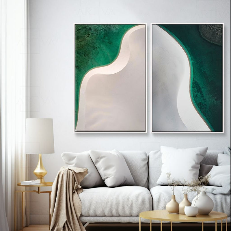 Quadro Decorativo  2 Telas Lençois Maranhenses Luxo Abstração Dunas e Turquesa