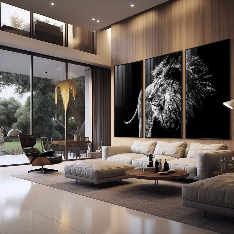Quadro decorativo 3 Telas Leão Black