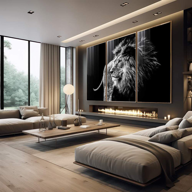 Quadro decorativo 3 Telas Leão Black