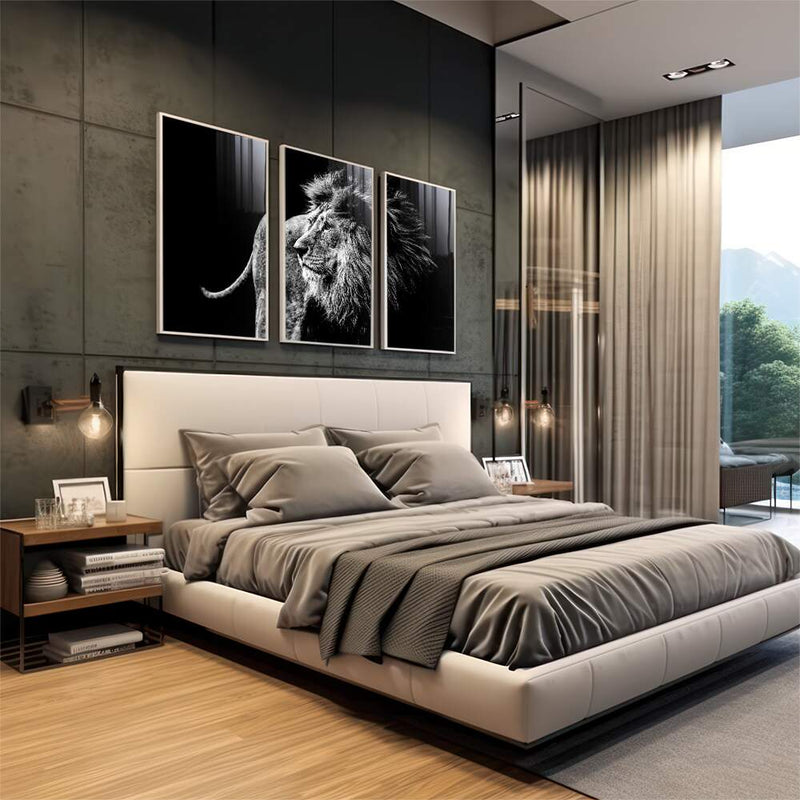 Quadro decorativo 3 Telas Leão Black