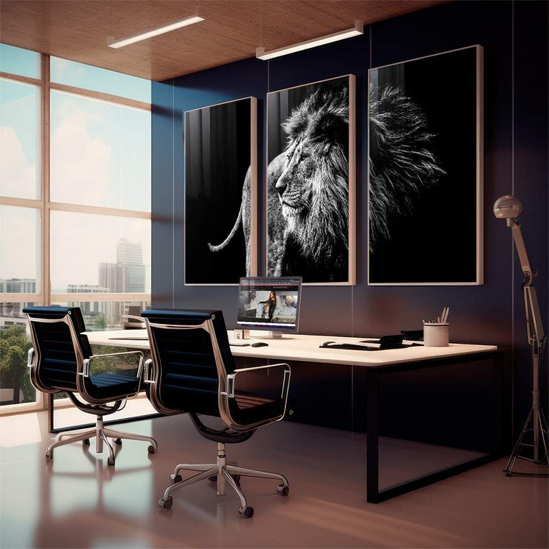 Quadro decorativo 3 Telas Leão Black