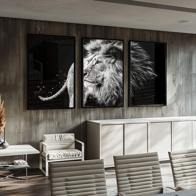 Quadro decorativo 3 Telas Leão Black