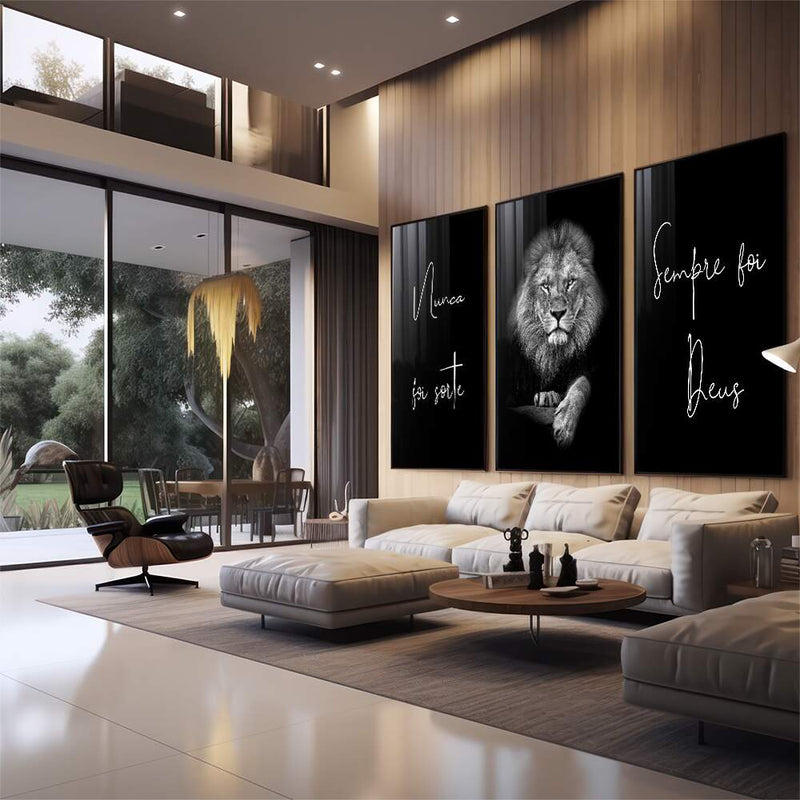 Quadro decorativo 3 Telas Leão, Sempre foi Deus