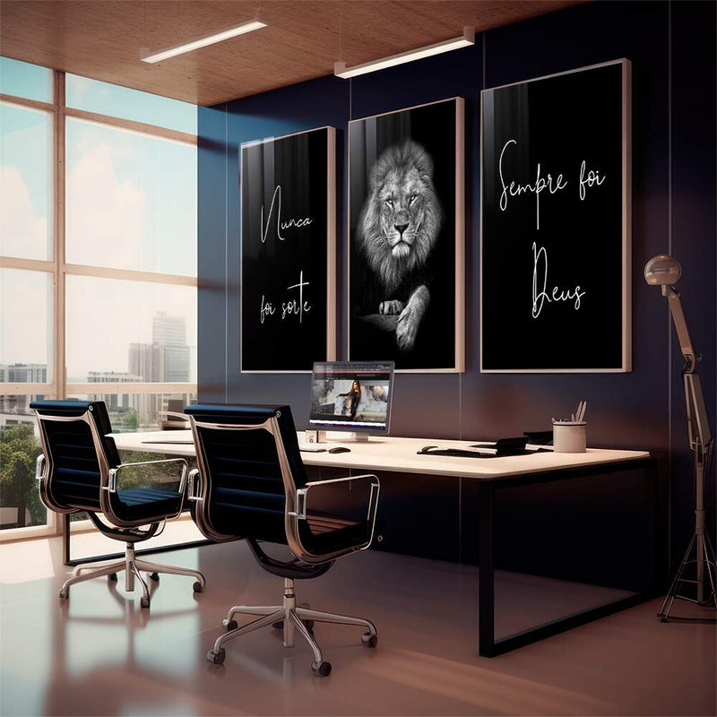 Quadro decorativo 3 Telas Leão, Sempre foi Deus