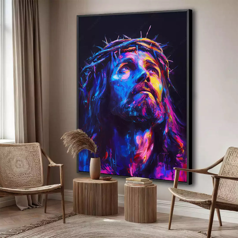 Quadro Decorativo Jesus em Oração Profunda em Formas Geométricas