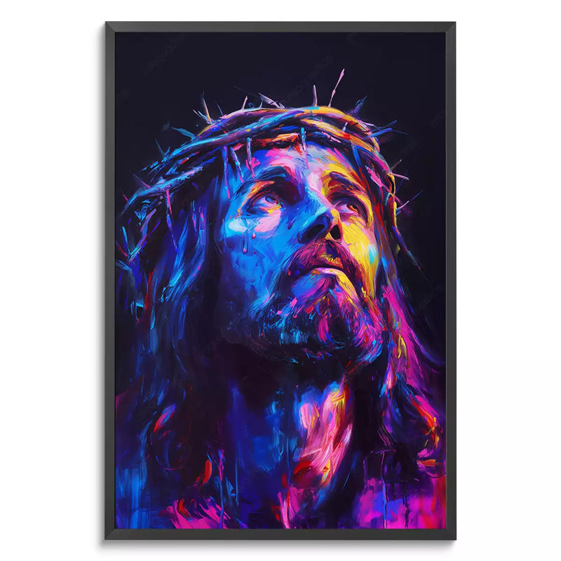 Quadro Decorativo Jesus em Oração Profunda em Formas Geométricas