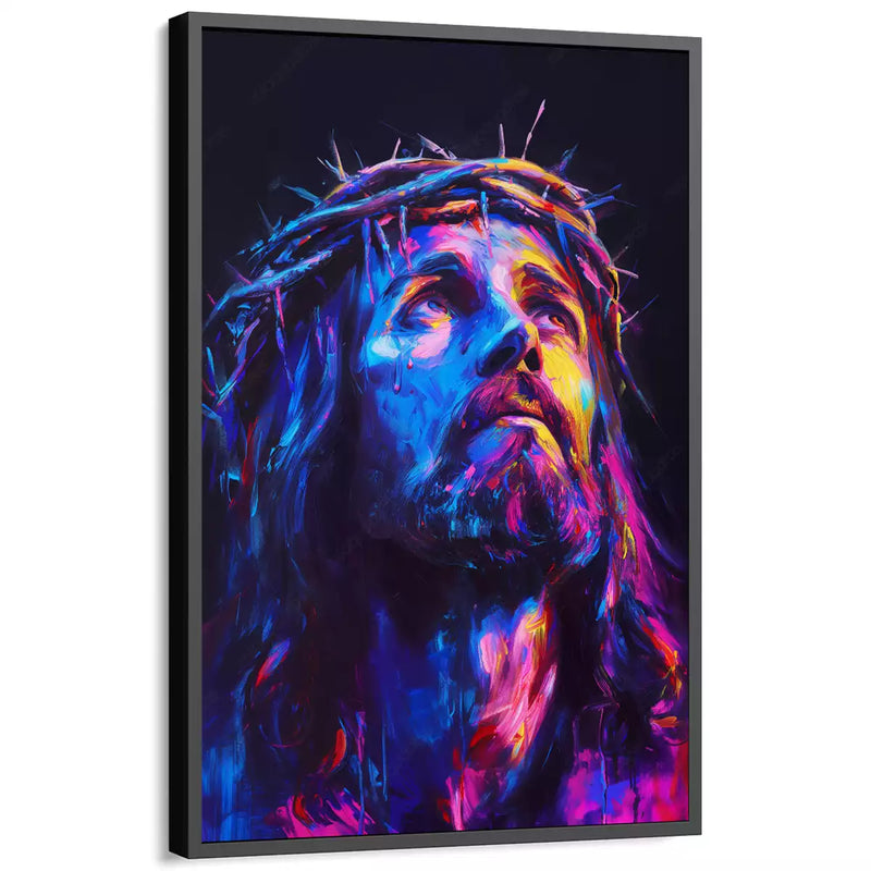 Quadro Decorativo Jesus em Oração Profunda em Formas Geométricas