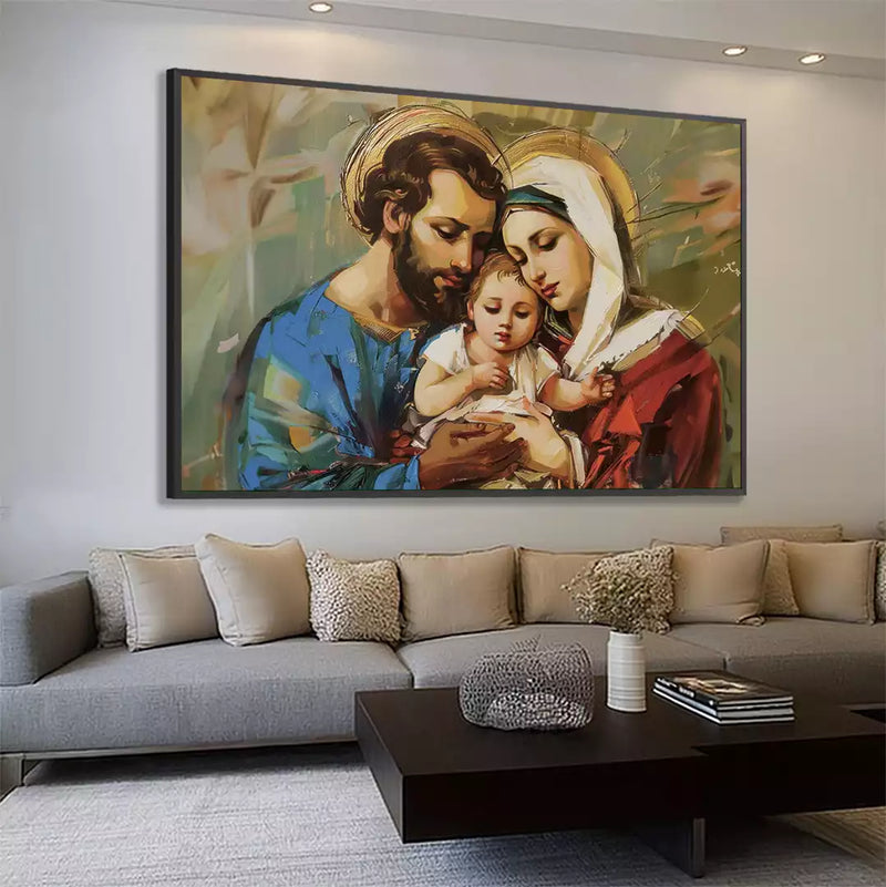 Quadro Decorativo Sagrada Família em União Abençoada e Terna